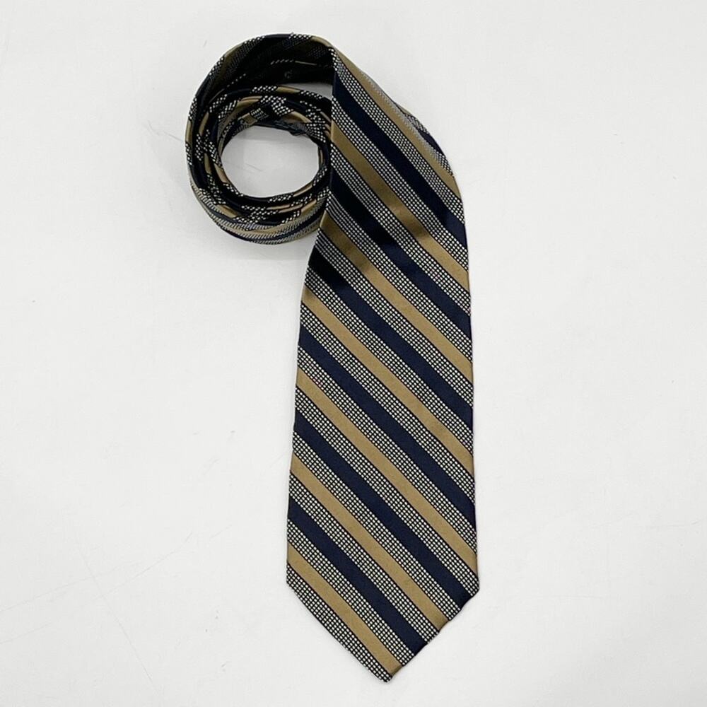 Faconnable Silk Striped Tie Necktie Navy Gold
